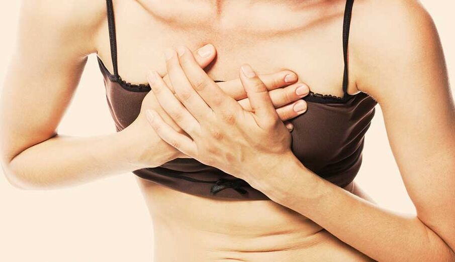 Akute Brustschmerzen können die Ursache für Brustosteochondrose sein. 